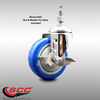 Service Caster 4 Inch 316SS Blue Polyurethane Swivel ½ Inch Threaded Stem Caster with Brake SS316TS20S414-PPUB-BLUE-TLB-121315